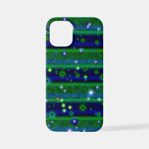 Coque iPhone 12 Mini Bleu vert rayures avec étoiles et Raindrops