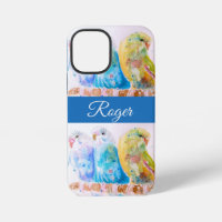 Blue Budgie Budgies Aquarelle Nom Garçon Téléphone