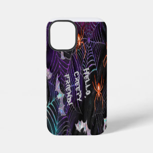 Coque iPhone 12 Mini Bonjour Ami Effrayant Toile d'Araignée Violette Or