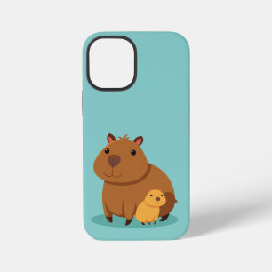 Coque iPhone 12 Mini Capybara, mère et enfant, cas téléphonique