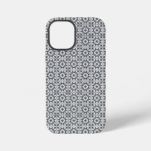 Coque iPhone 12 Mini Carreau de style espagnol noir et blanc