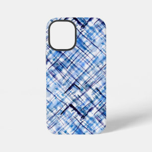 Coque iPhone 12 Mini carreauté, tartan, écossais, classique, bleu, blan