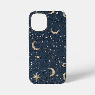Coque iPhone 12 Mini Carte antique de la lune céleste en ivoire sur fon