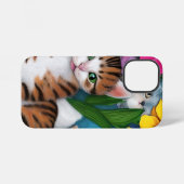 Coque iPhone 12 Mini Chat, chaton et fleurs d'art populaire (Verso Horizontal)