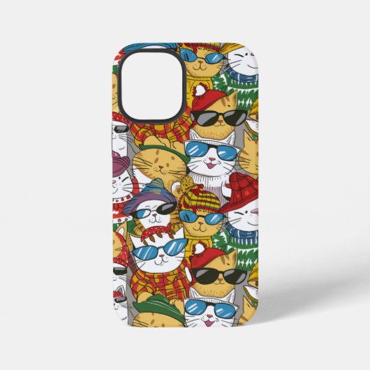 Coque iPhone 12 Mini Chats cools en bonnets et lunettes de soleil Patte (Verso)