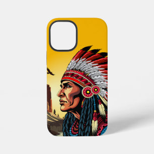 Coque iPhone 12 Mini Chef amérindien sur un paysage sauvage au coucher