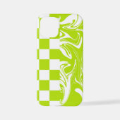 Coque iPhone 12 Mini Chèques et permules en vert et blanc de chaux (Verso)