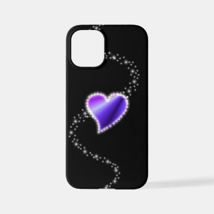 Coque iPhone 12 Mini Coeur arc-en-ciel violet avec étoiles sur noir