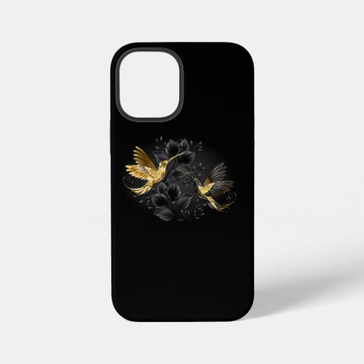 Coque iPhone 12 Mini Colibri noir et or (Verso)
