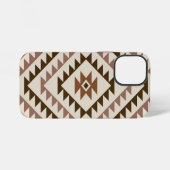 Coque iPhone 12 Mini Conception de motif diamant aztéque Brun+Crème (Verso Horizontal)