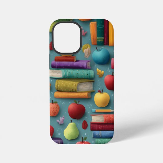 Coque iPhone 12 Mini Conception de retour à l'école avec livres et Appl (Verso)