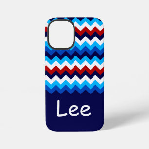 Coque iPhone 12 Mini Cool Rouge Blanc Bleu Chevrons Monogramme Téléphon
