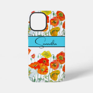 Coque iPhone 12 Mini Coquelicot Orange Rouge Aquarelle florale Fleur Té