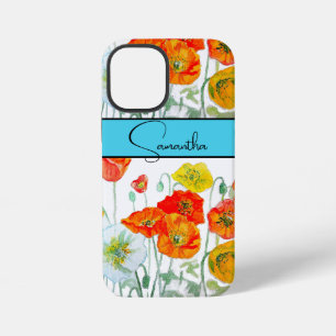 Coque iPhone 12 Mini Coquelicot Orange Rouge Aquarelle florale Fleur Té