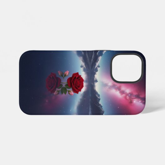 Coque iPhone 12 Mini Cosmic Rose: Galaxy Reflection on Serene Lake (Verso Horizontal)