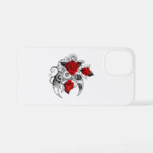 Coque iPhone 12 Mini Croissant mécanique avec roses rouges (Verso Horizontal)