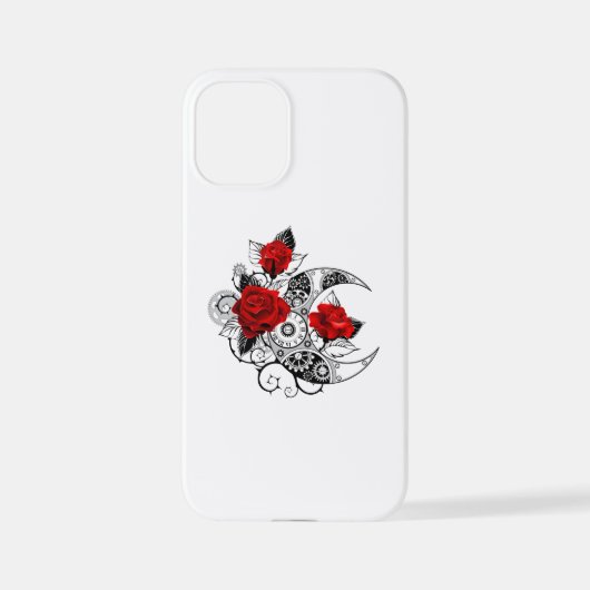 Coque iPhone 12 Mini Croissant mécanique avec roses rouges (Verso)