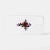 Coque iPhone 12 Mini Croix d'argent avec une rose rouge (Verso Horizontal)