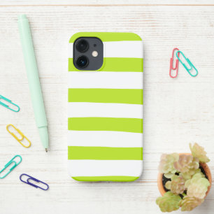 Coque iPhone 12 Mini Des rayures inégales dans la chaux Vert et Blanc