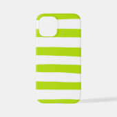 Coque iPhone 12 Mini Des rayures inégales dans la chaux Vert et Blanc (Verso)