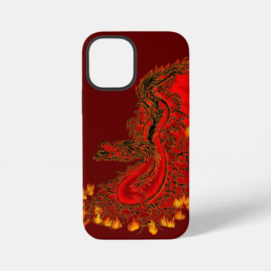 Coque iPhone 12 Mini Dragon chinois design rouge et or (Verso)