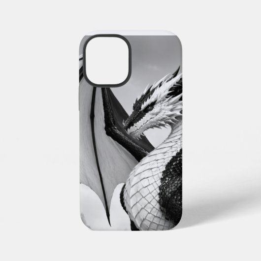 Coque iPhone 12 Mini Dragon noir et blanc (Verso)