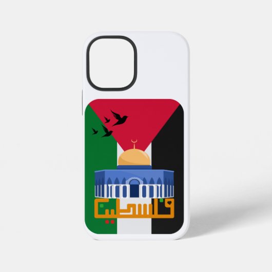 Coque iPhone 12 Mini drapeau de la Palestine texte arabe (Verso)