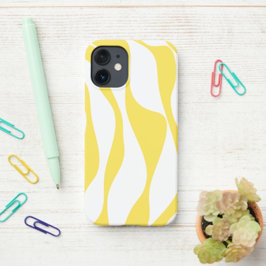 Coque iPhone 12 Mini Ebb et flux 4 en citron jaune et blanc (Sur le bureau)