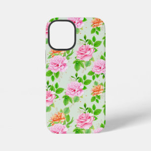Coque iPhone 12 Mini Élégant Motif de Roses Florales Feuilles Vertes-23