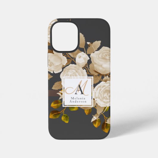 Coque iPhone 12 Mini Élégant Rose Monogram Grey (Verso)