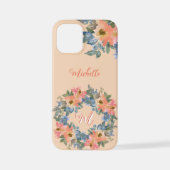 Coque iPhone 12 Mini Élégante Pêche Moderne Florale Wreath Monogram M (Verso)