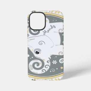 Coque iPhone 12 Mini Éléphant Floral Jaune Gris Blanc