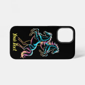 Coque iPhone 12 Mini Enseigne au néon Cheval Style Rétro Glitch (Verso Horizontal)