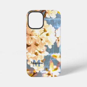 Coque iPhone 12 Mini Étui de monogramme de fleur de printemps blanc vin