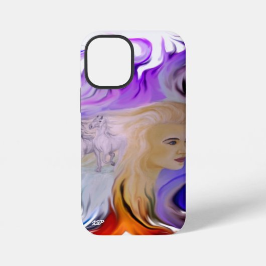 Coque iPhone 12 Mini Femme avec cheval (Verso)