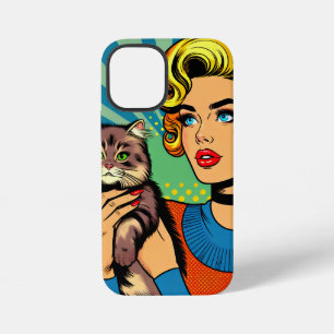 Coque iPhone 12 Mini Femmes et chat de l'art pop de bande dessinée pers