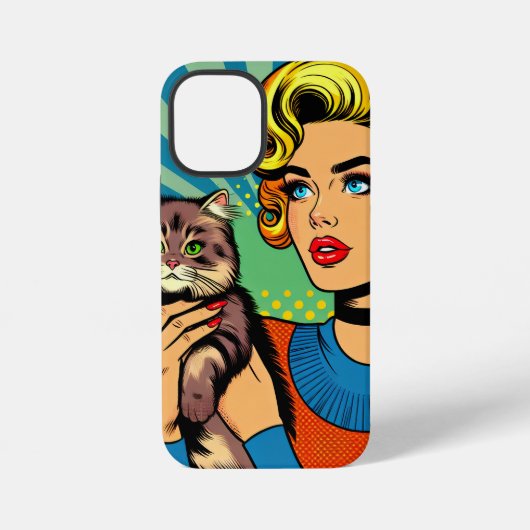 Coque iPhone 12 Mini Femmes et chat de l'art pop de bande dessinée pers (Verso)