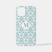 Coque iPhone 12 Mini Feuille Damask Motif Turquoise (personnalisé) (Verso)