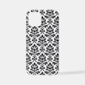 Coque iPhone 12 Mini Feuille Damask Patte noir sur blanc (Verso)