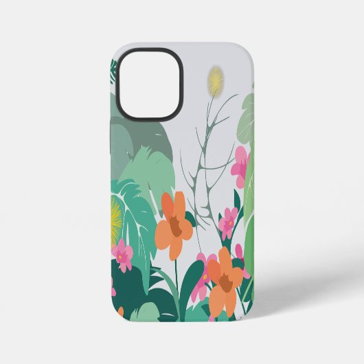 Coque iPhone 12 Mini Feuilles et Fleurs Tropicales Pastel (Verso)