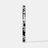 Coque iPhone 12 Mini Feuilles tombés Lg Motif noir sur gris (Côté gauche)