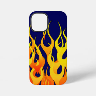 Coque iPhone 12 Mini Flammes de course classique sur bleu marine