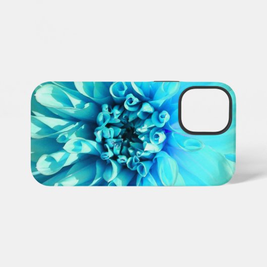 Coque iPhone 12 Mini Fleur bleu clair Dahlia (Verso Horizontal)