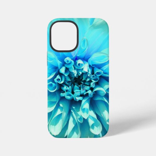 Coque iPhone 12 Mini Fleur de Dahlia Bleu Clair (Verso)