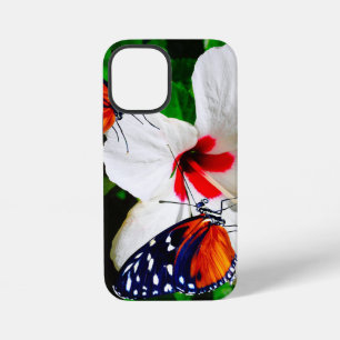 Coque iPhone 12 Mini Fleur d'Hibiscus avec 2 papillons à ailes longues