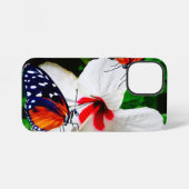 Coque iPhone 12 Mini Fleur d'Hibiscus avec 2 papillons Longwing tigre (Verso Horizontal)