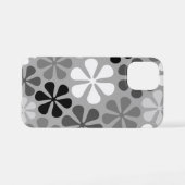 Coque iPhone 12 Mini Fleurs Abstraites Gris noir blanc (Verso Horizontal)