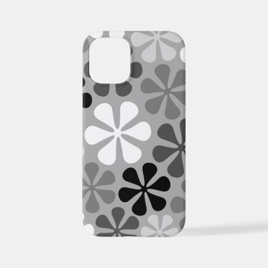Coque iPhone 12 Mini Fleurs Abstraites Gris noir blanc (Verso)