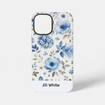 Fleurs bleues sur fond blanc aquarelle