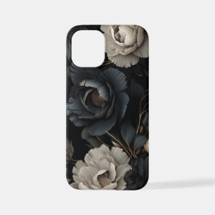 Coque iPhone 12 Mini Fleurs noires et blanches